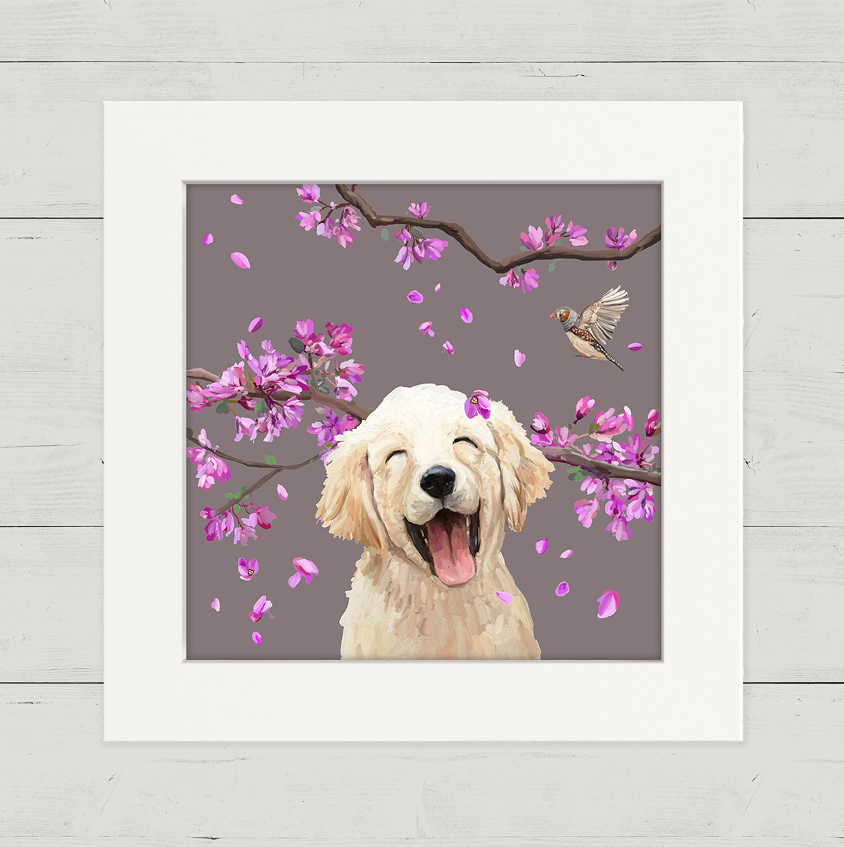 Dogs and Birds - Golden Retriever Pup Happy Square™