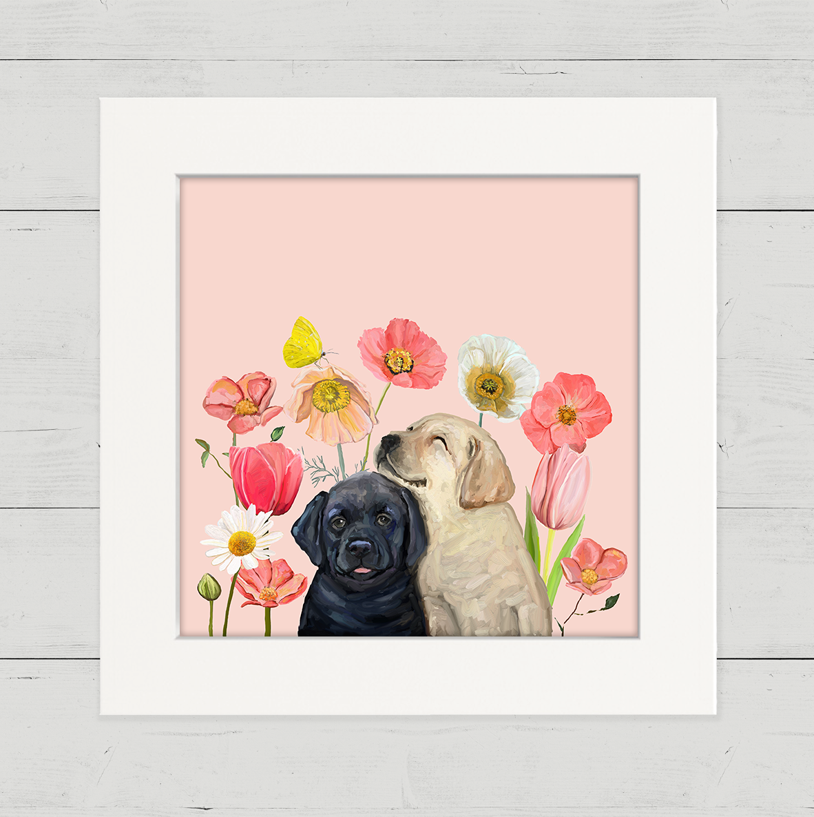 Pups and Bugs - Black and Yellow Labs Happy Square™