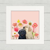 Pups and Bugs - Black and Yellow Labs Happy Square™