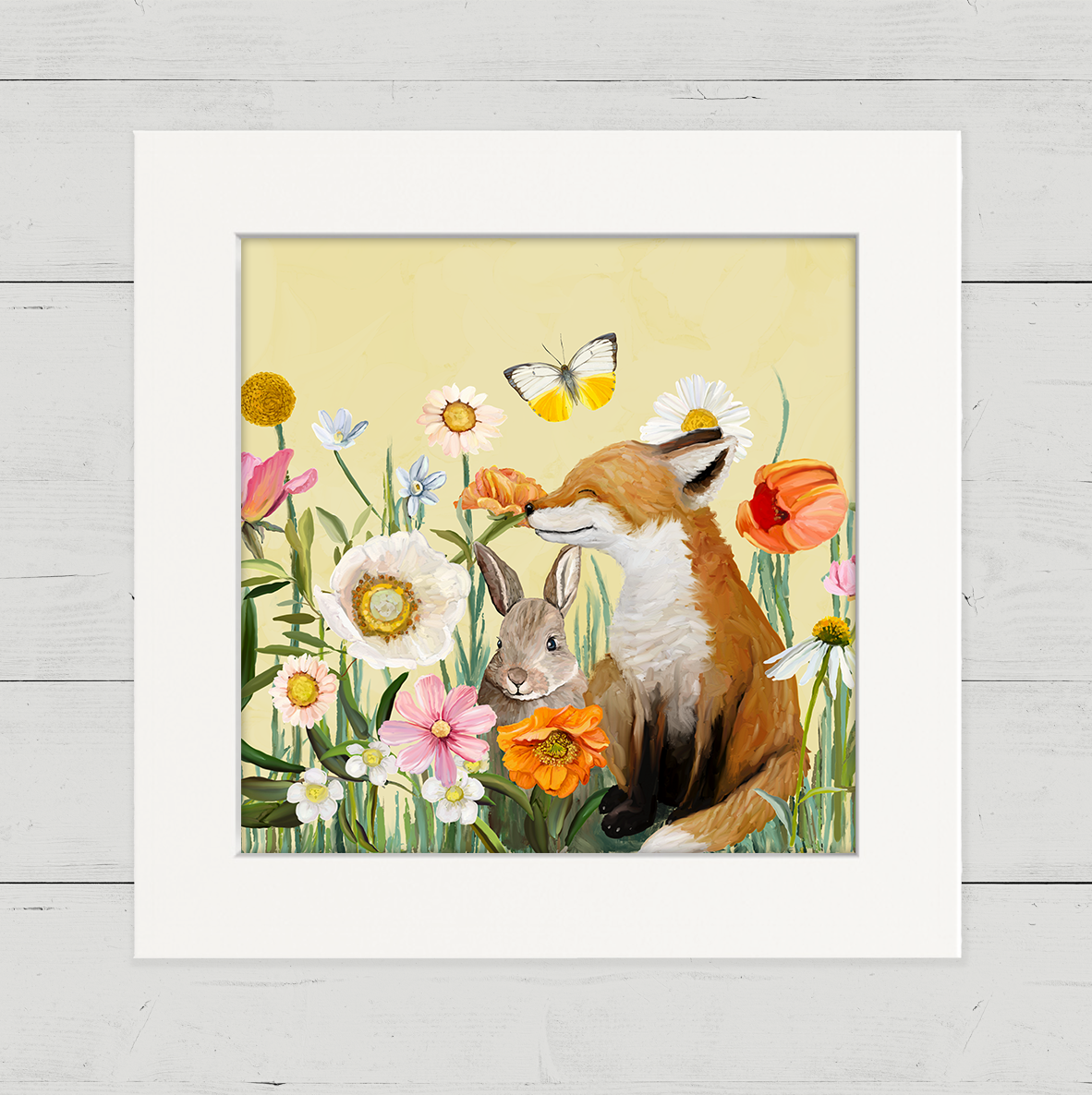 Springtime Friends - Fox and Bun Happy Square™ – Cathy Walters Art Springtime Friends - Fox and Bun Happy Square™ – Cathy Walters Art