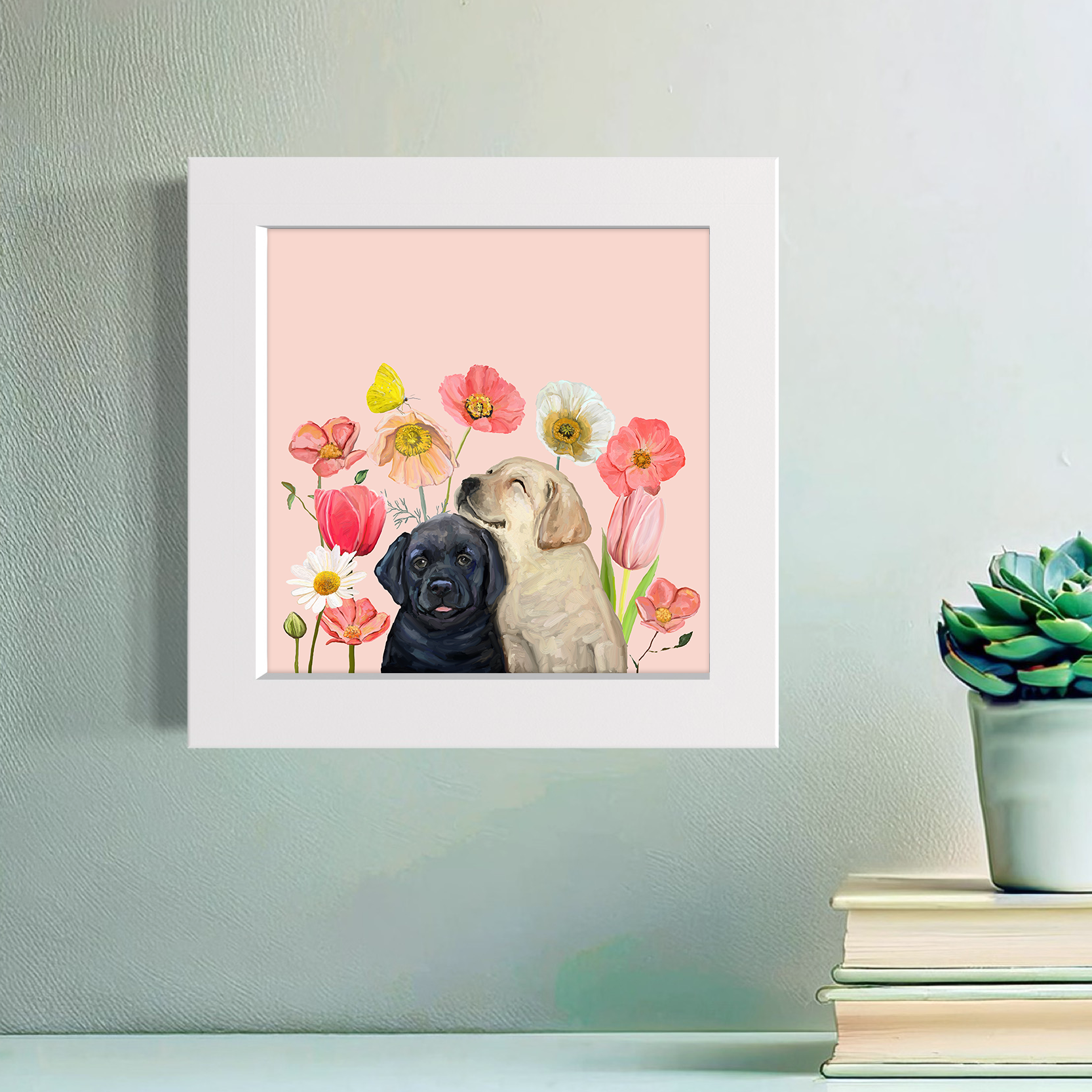 Pups and Bugs - Black and Yellow Labs Happy Square™