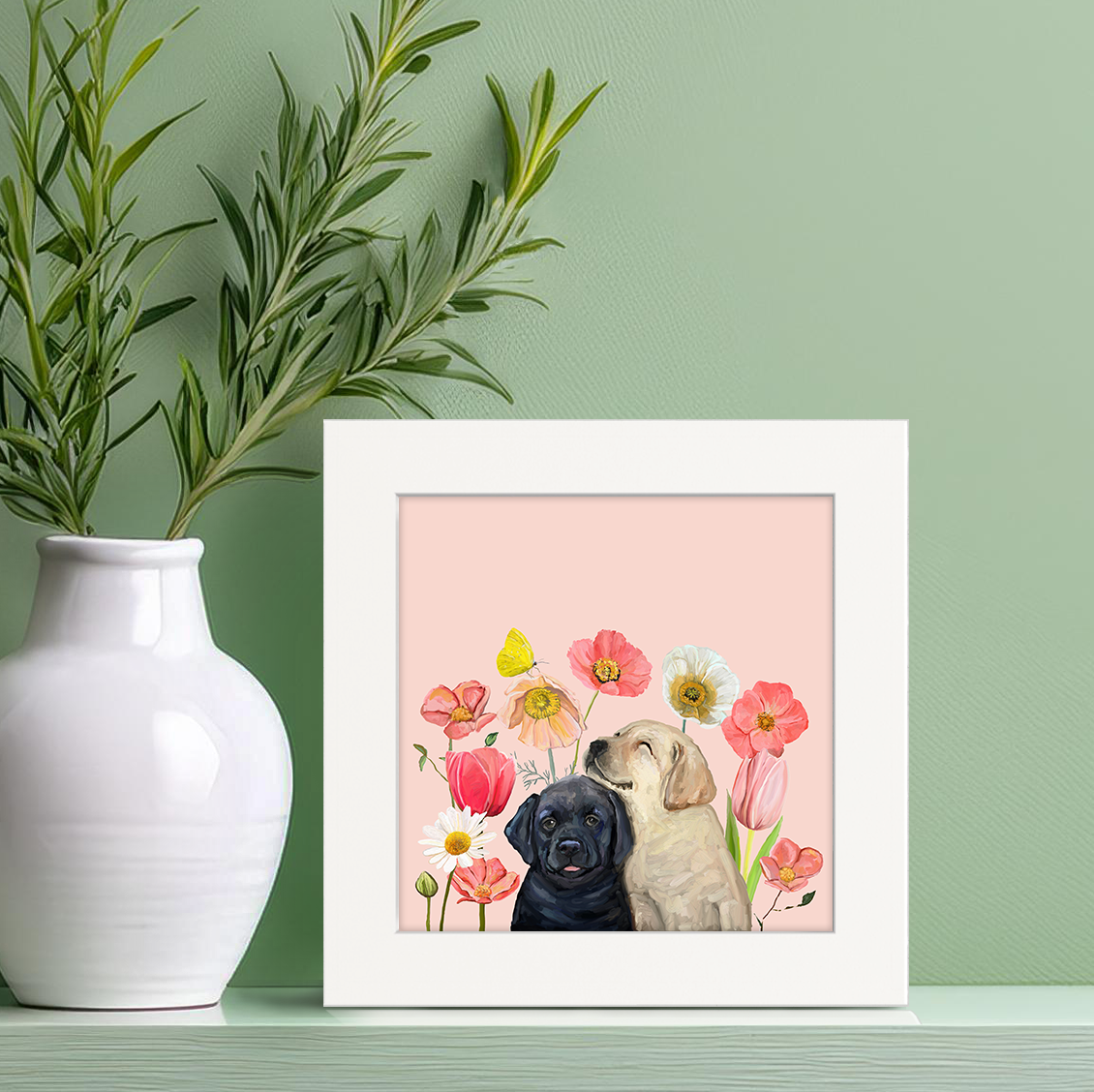 Pups and Bugs - Black and Yellow Labs Happy Square™