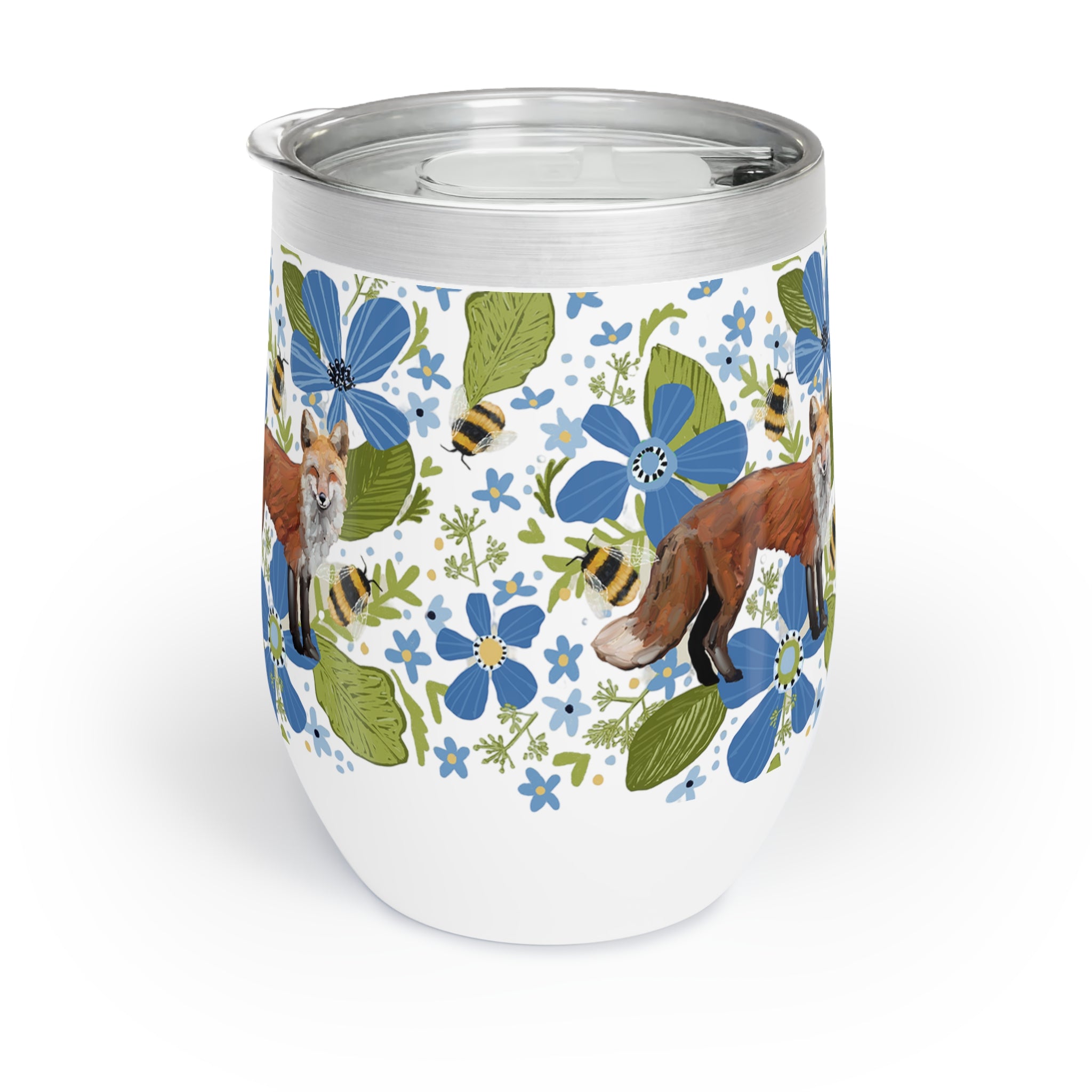 Floral Fox Wine Tumbler