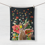 Happy Floral Bunny Tea Towel