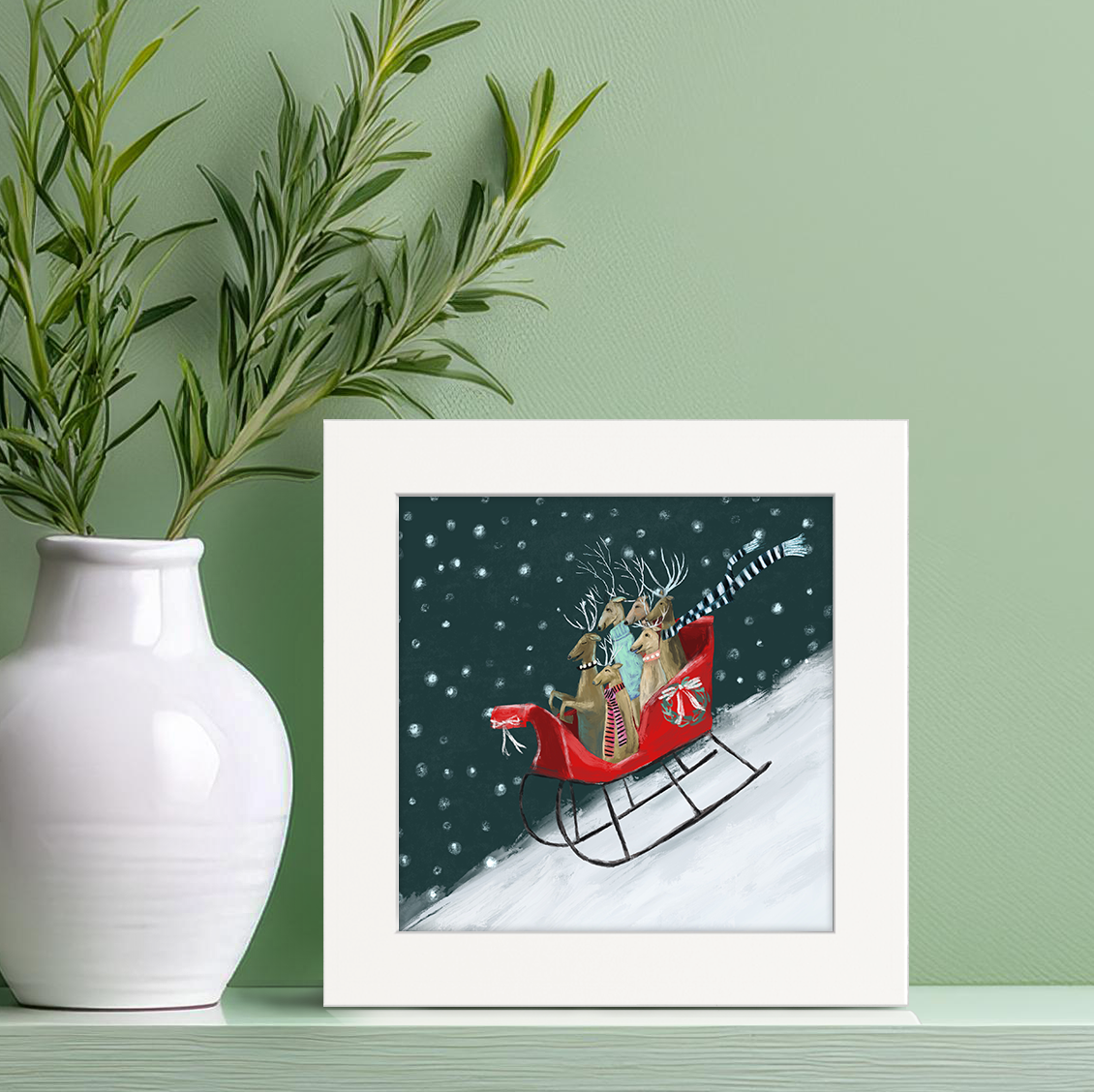 6 Deer a Sleighing Happy Square