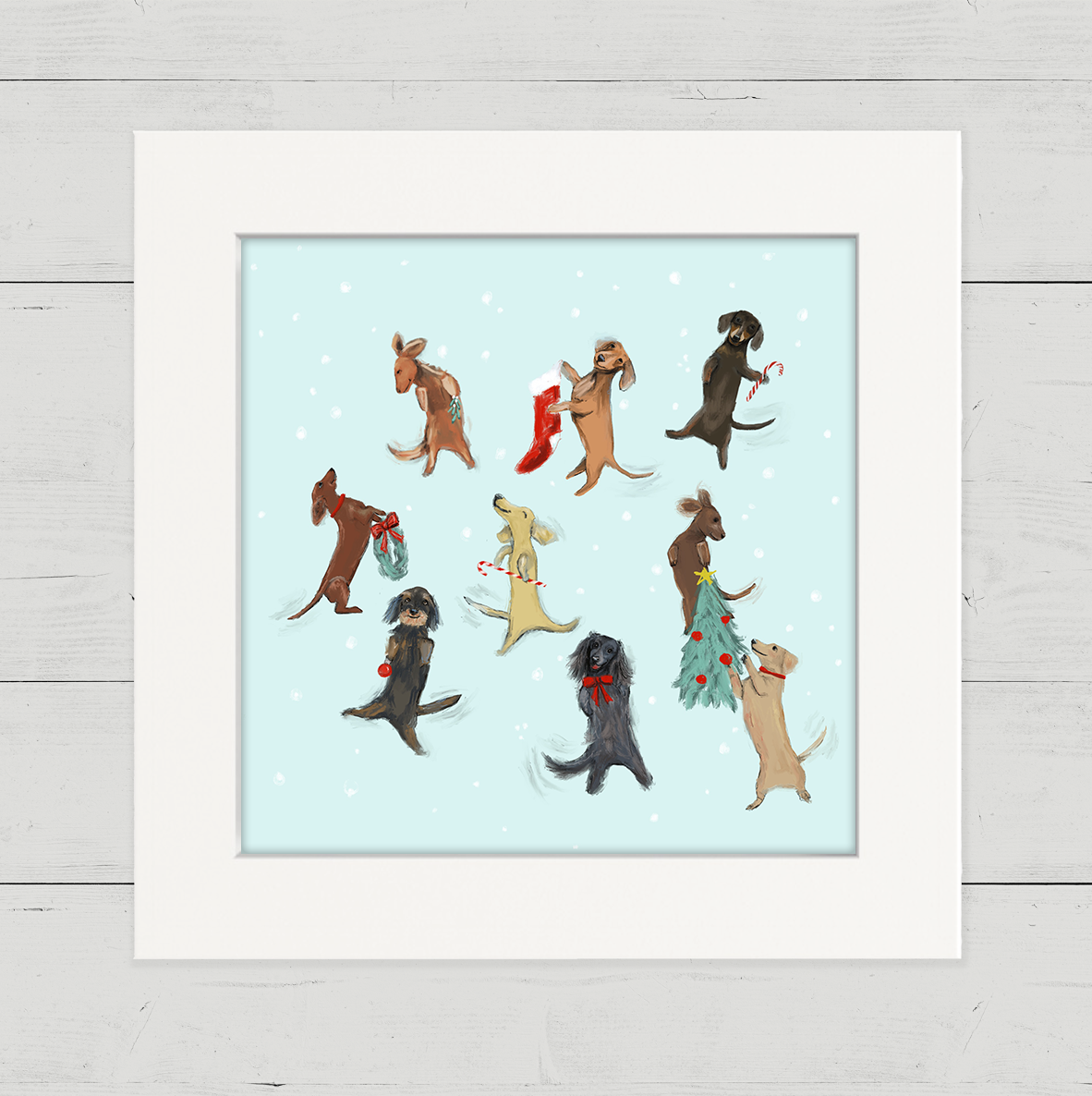 9 Dachshunds Dancing Happy Square
