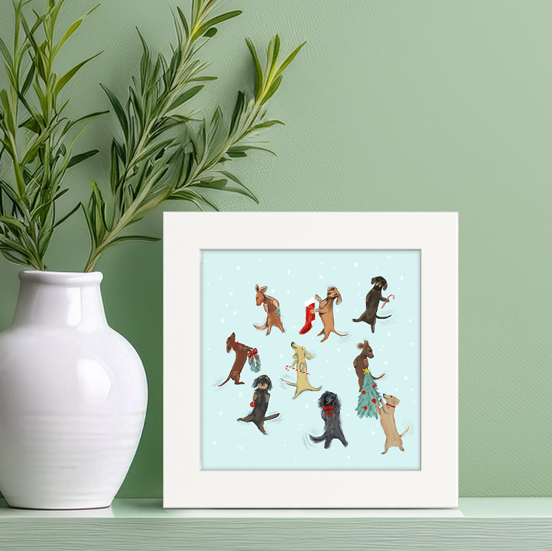 9 Dachshunds Dancing Happy Square