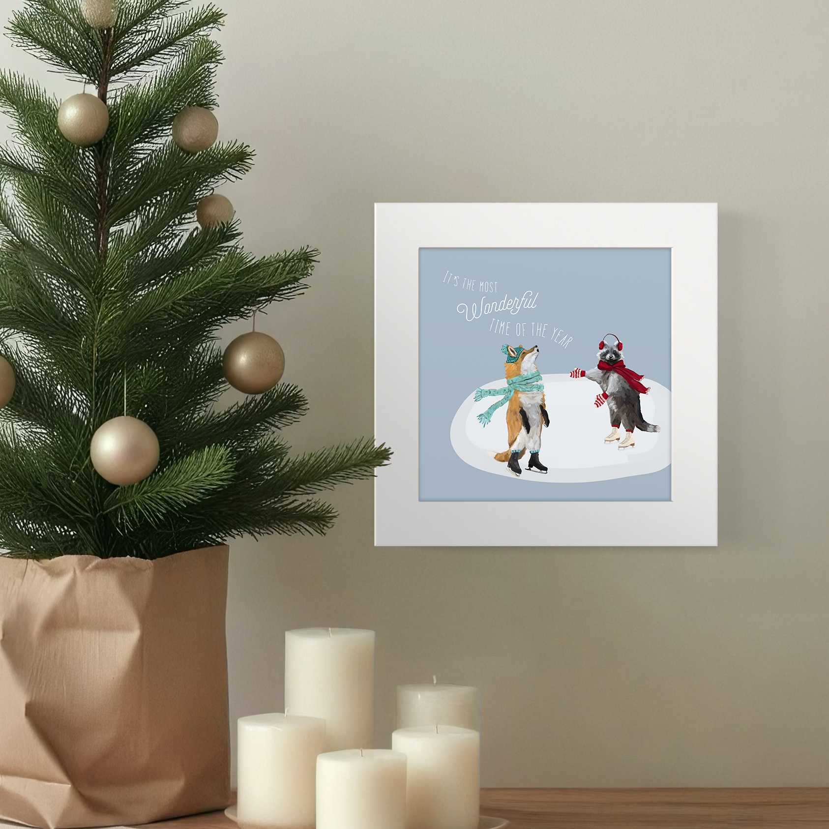 A Very Merry Fox and Raccoon Happy Square
