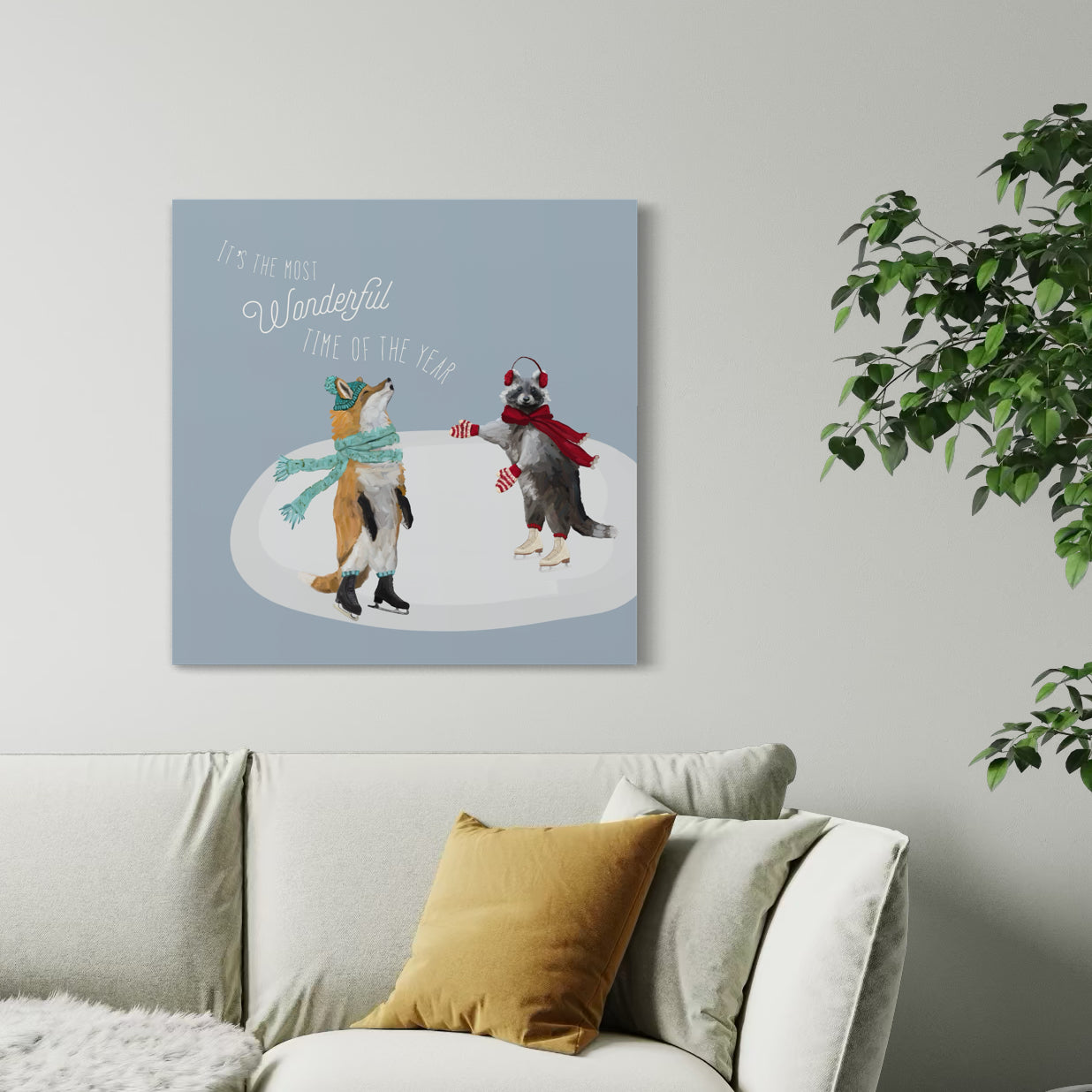 A Very Merry Fox and Raccoon Canvas Wrap