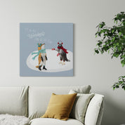 A Very Merry Fox and Raccoon Canvas Wrap