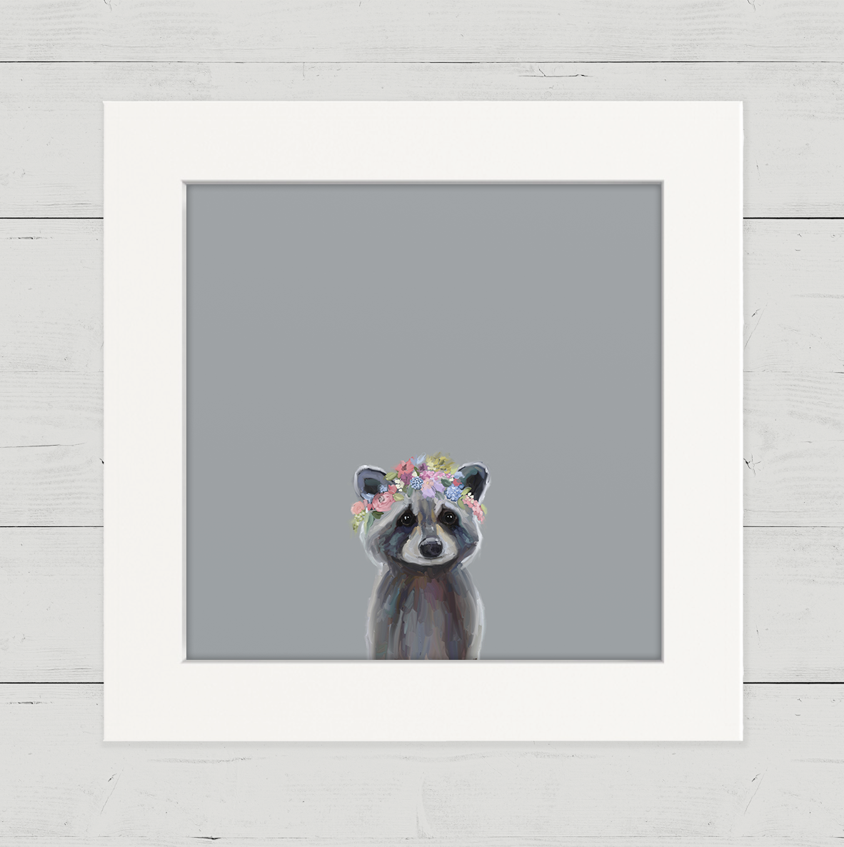 Baby Raccoon with Flowers Happy Square