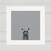 Baby Raccoon with Flowers Happy Square