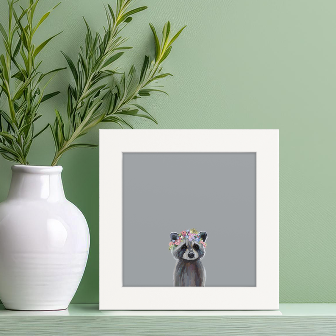 Baby Raccoon with Flowers Happy Square