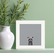Baby Raccoon with Flowers Happy Square