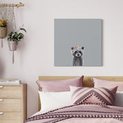 Baby Raccoon with Flowers Canvas Wrap
