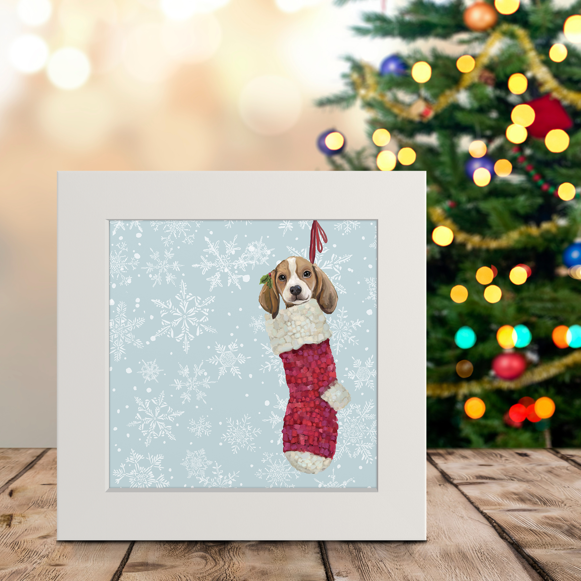 Beagle Pup in Stocking Happy Square