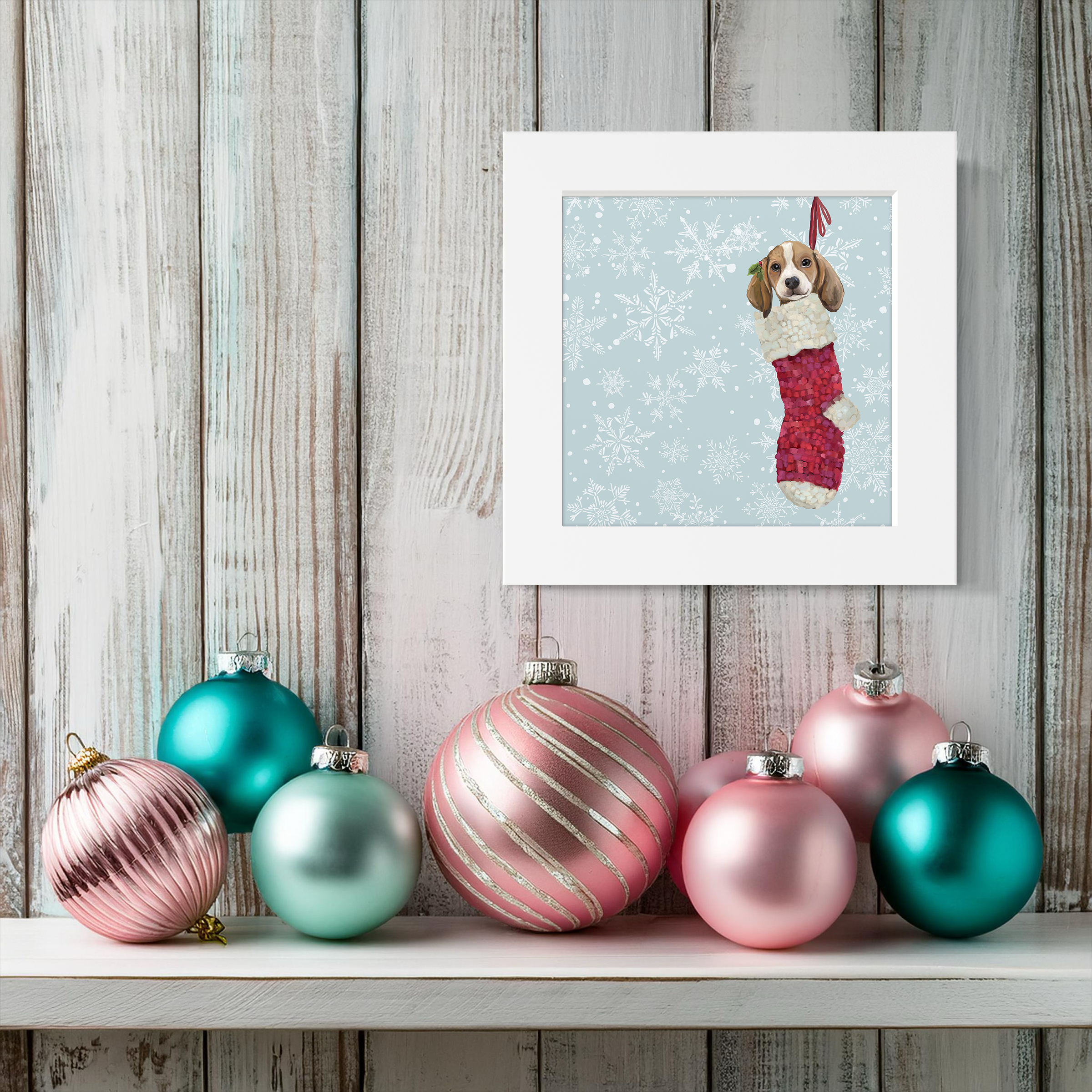 Beagle Pup in Stocking Happy Square