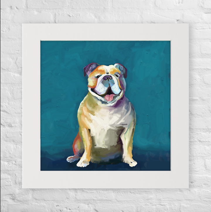 Best Friend - Bulldog on Blue Happy Square™