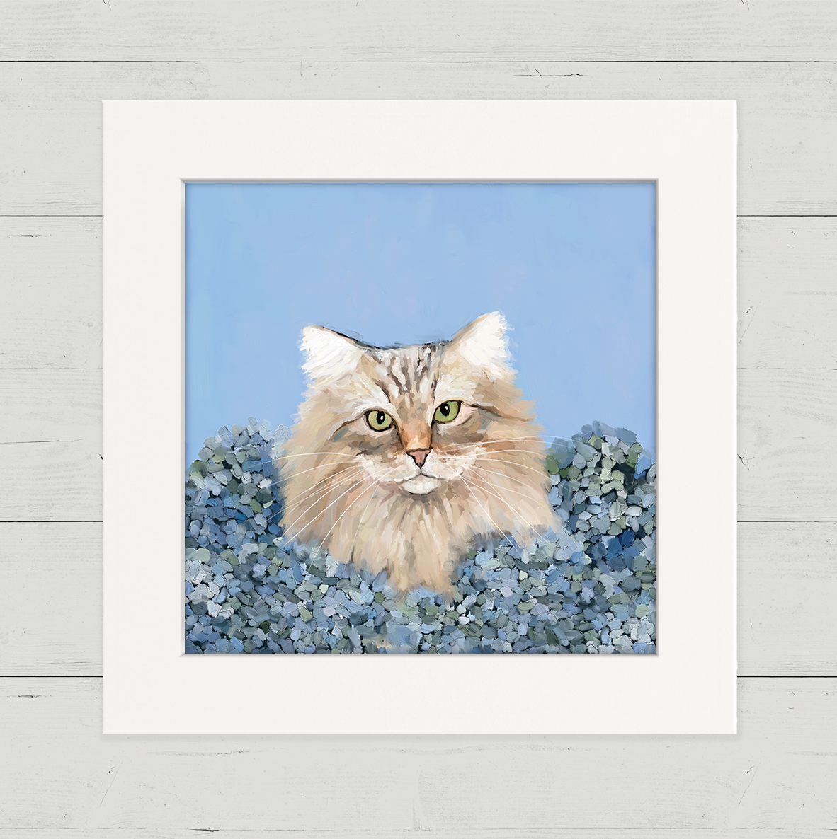 Blue Hydrangea Cat Happy Square