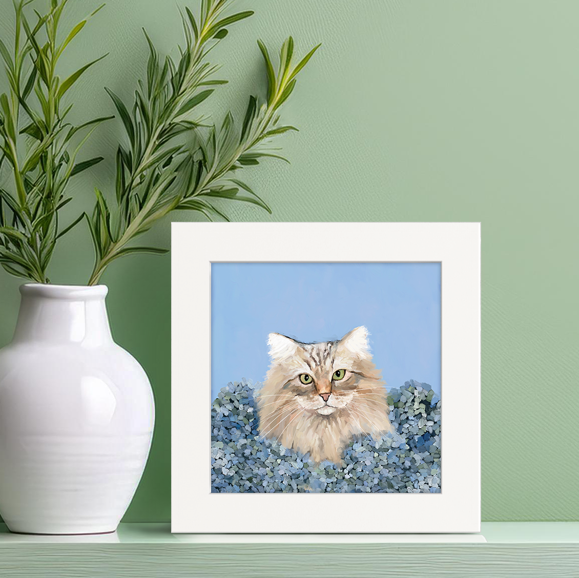 Blue Hydrangea Cat Happy Square