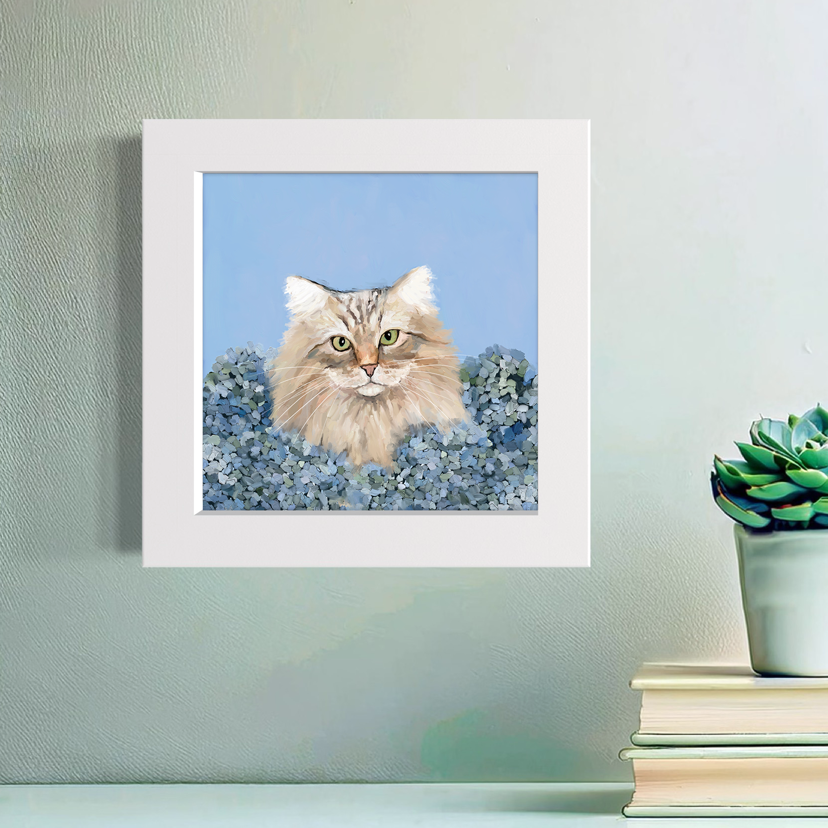 Blue Hydrangea Cat Happy Square