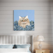 Blue Hydrangea Cat Canvas Wrap