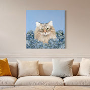 Blue Hydrangea Cat Canvas Wrap
