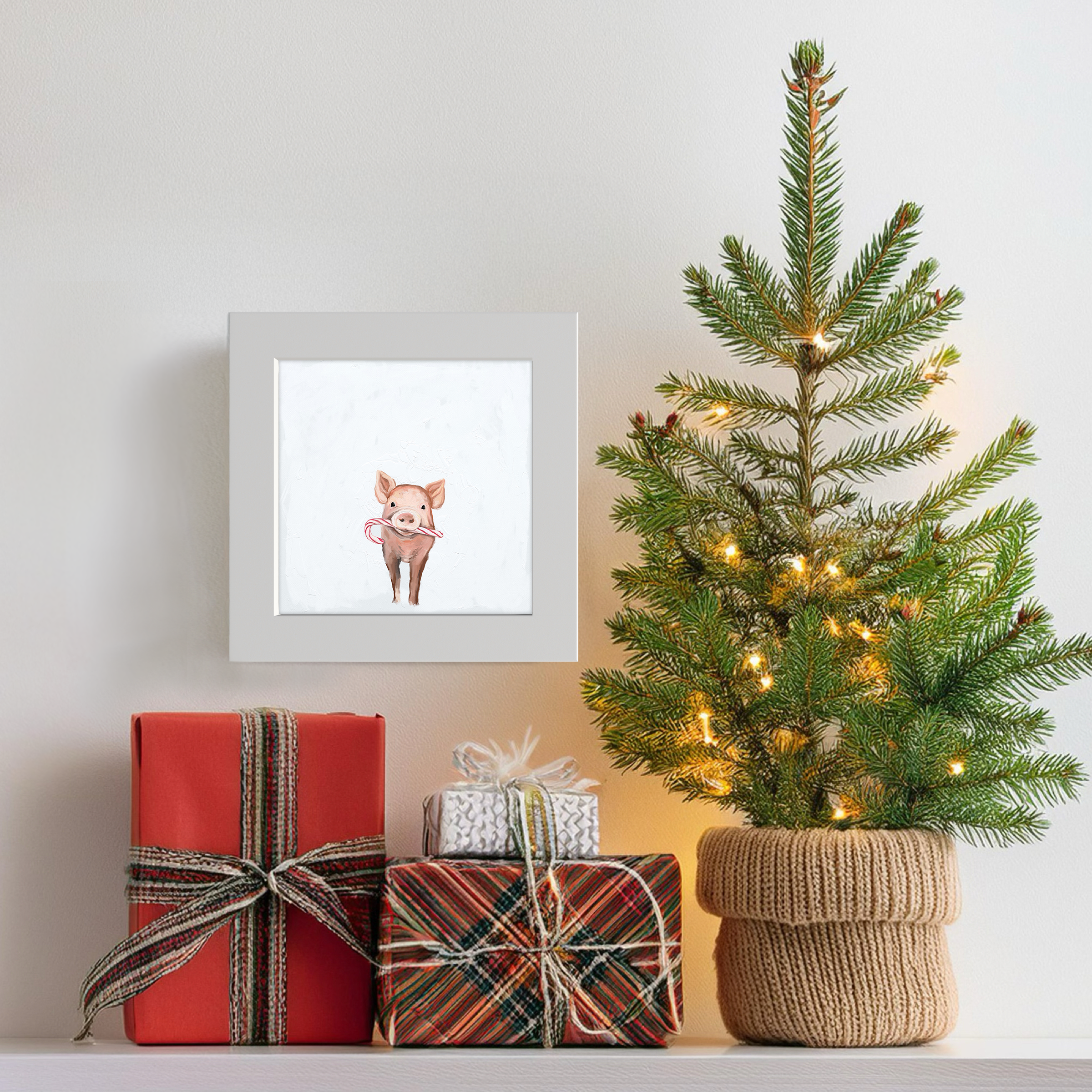 Candy Cane Pig Happy Square