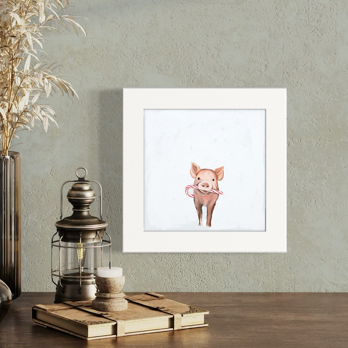 Candy Cane Pig Happy Square