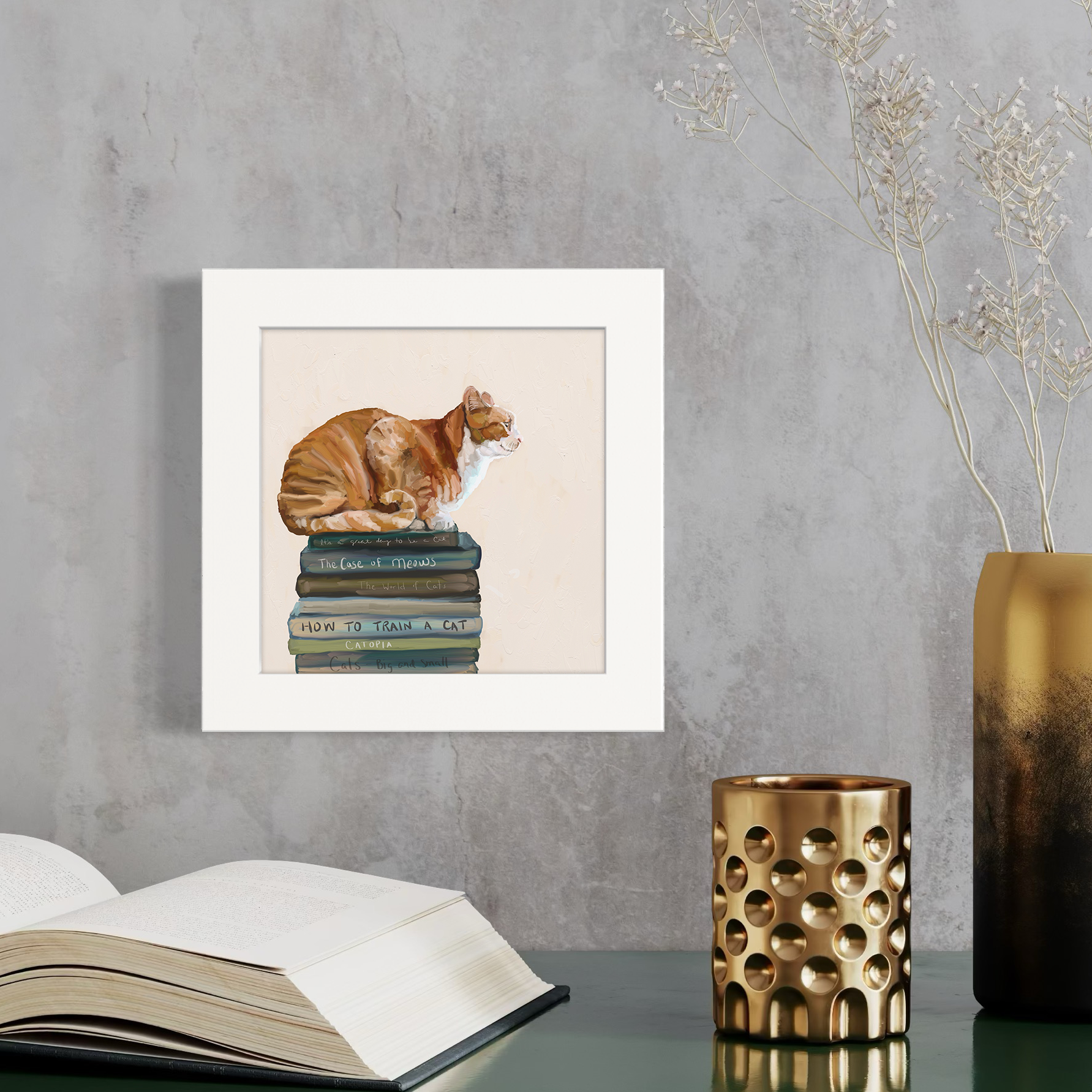 Cat on Books 1 Happy Square™