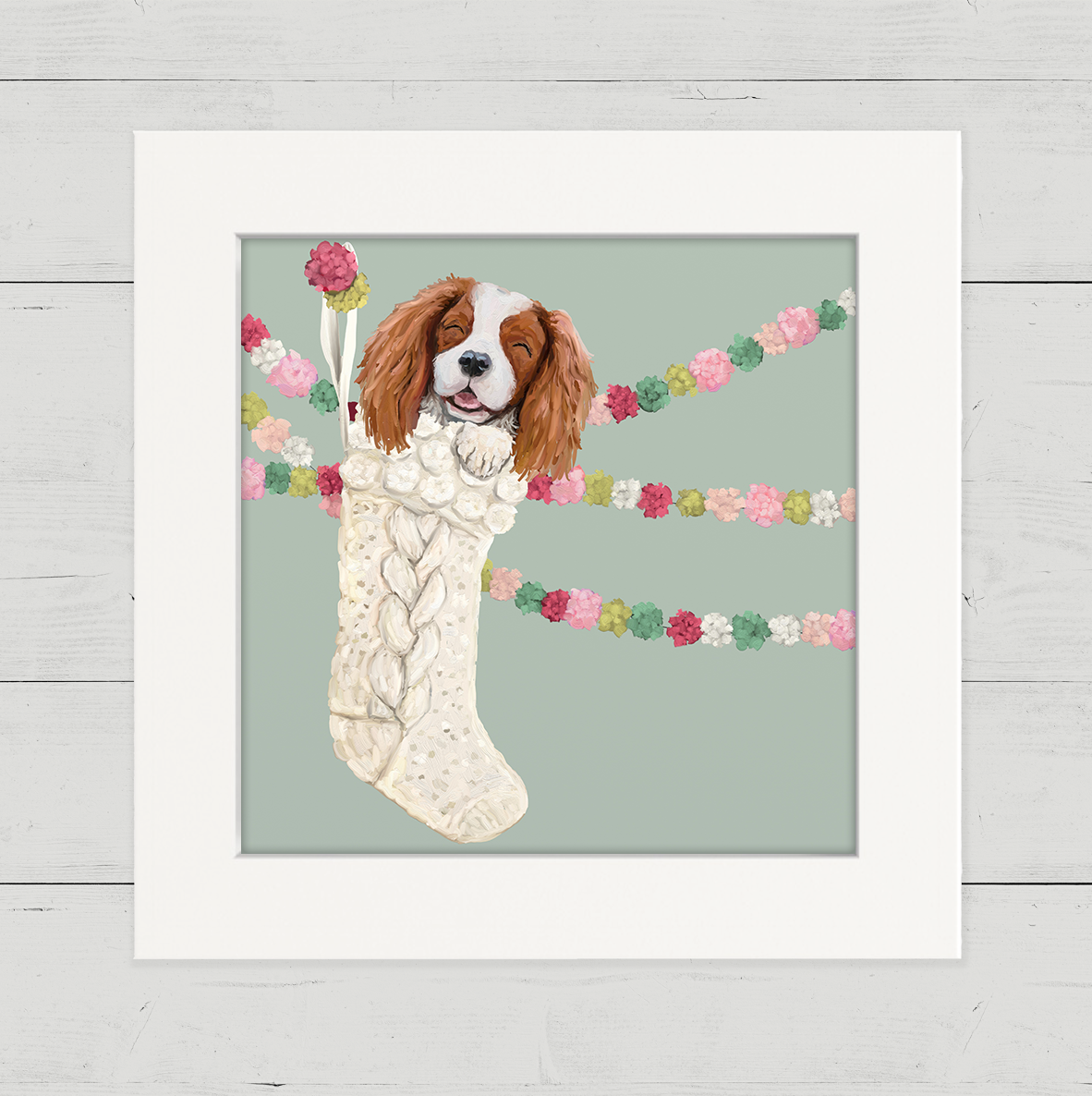 Cavalier in Stocking Happy Square
