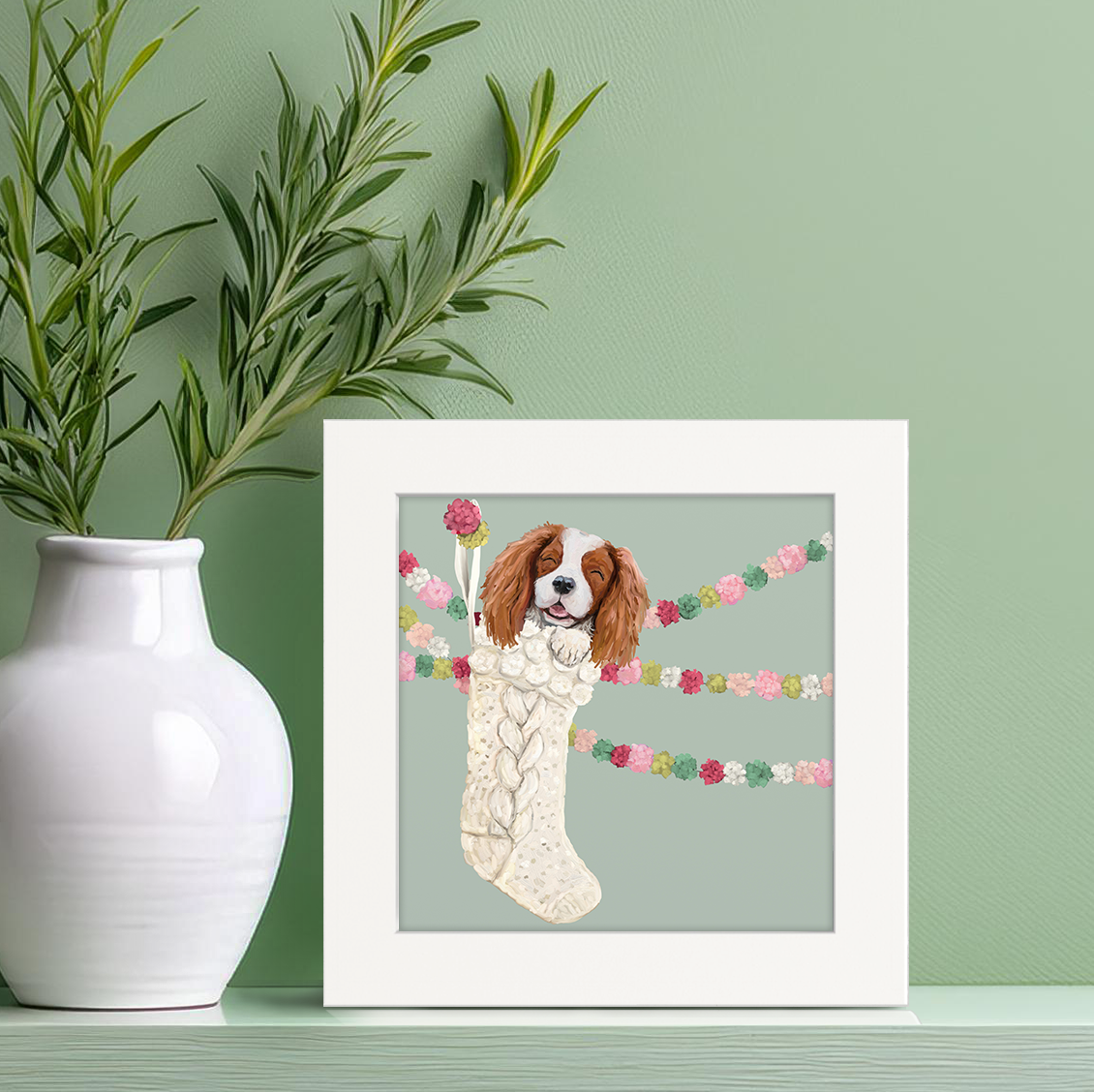 Cavalier in Stocking Happy Square