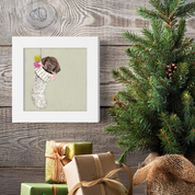 Chocolate Lab Pup in Stocking Happy Square
