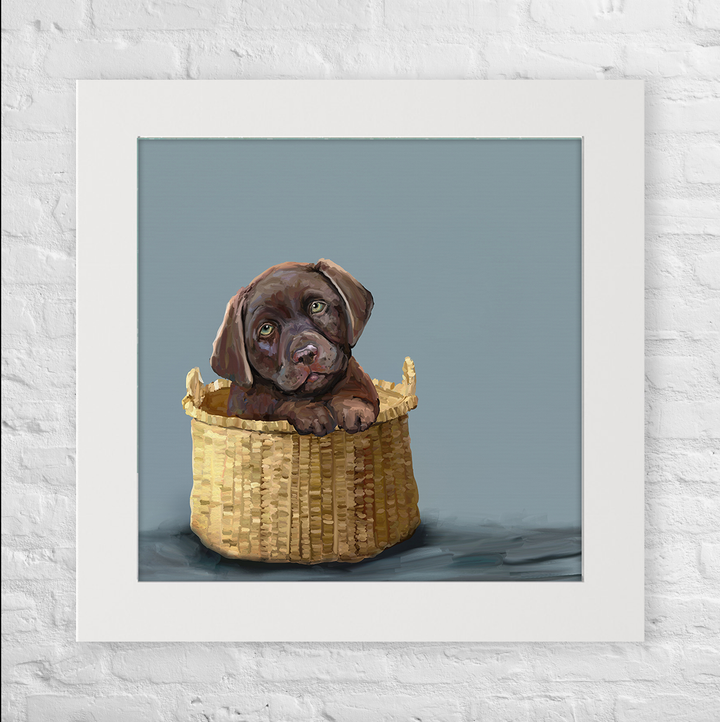 Chocolate Pup in a Basket Happy Square™