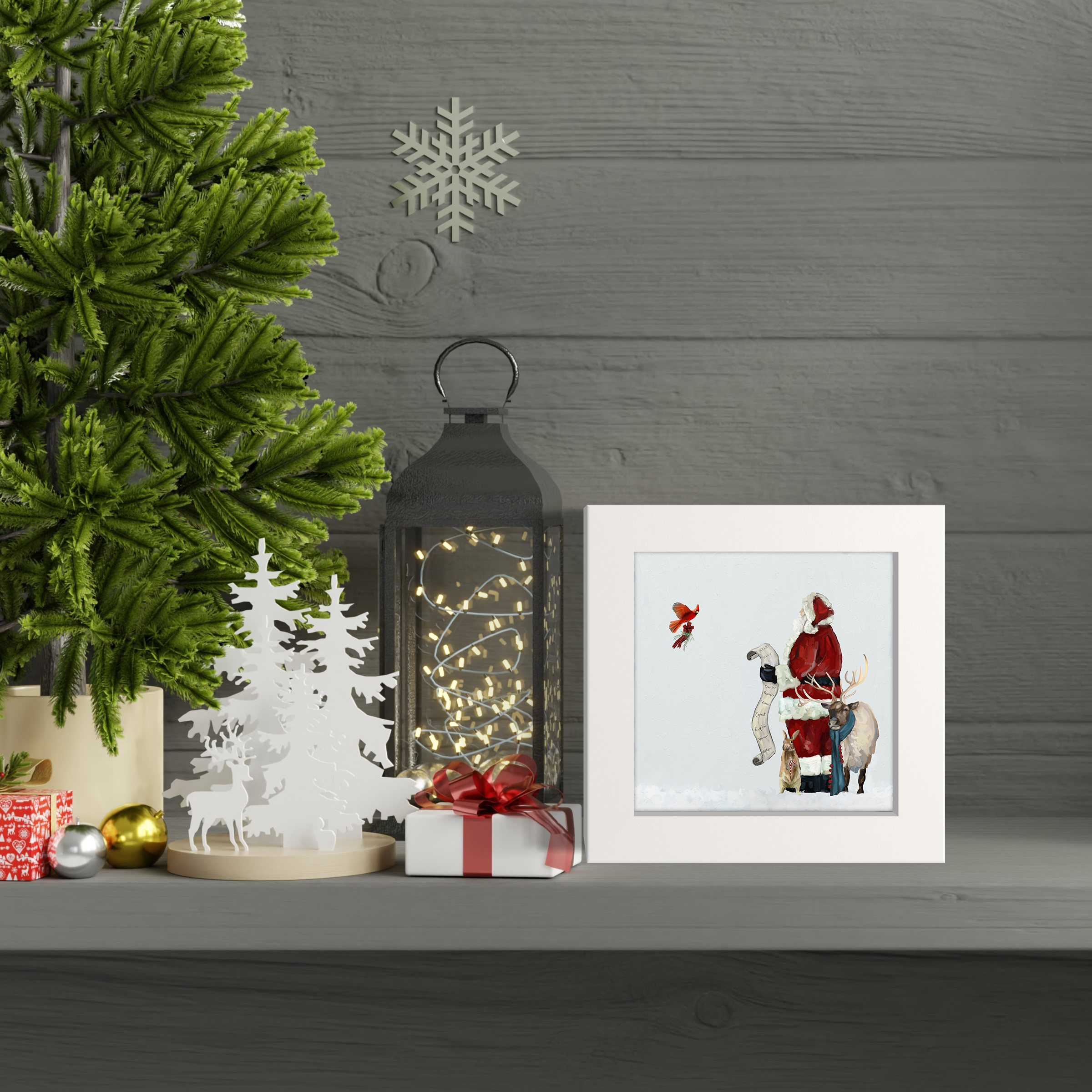 Christmas Santa with List Happy Square