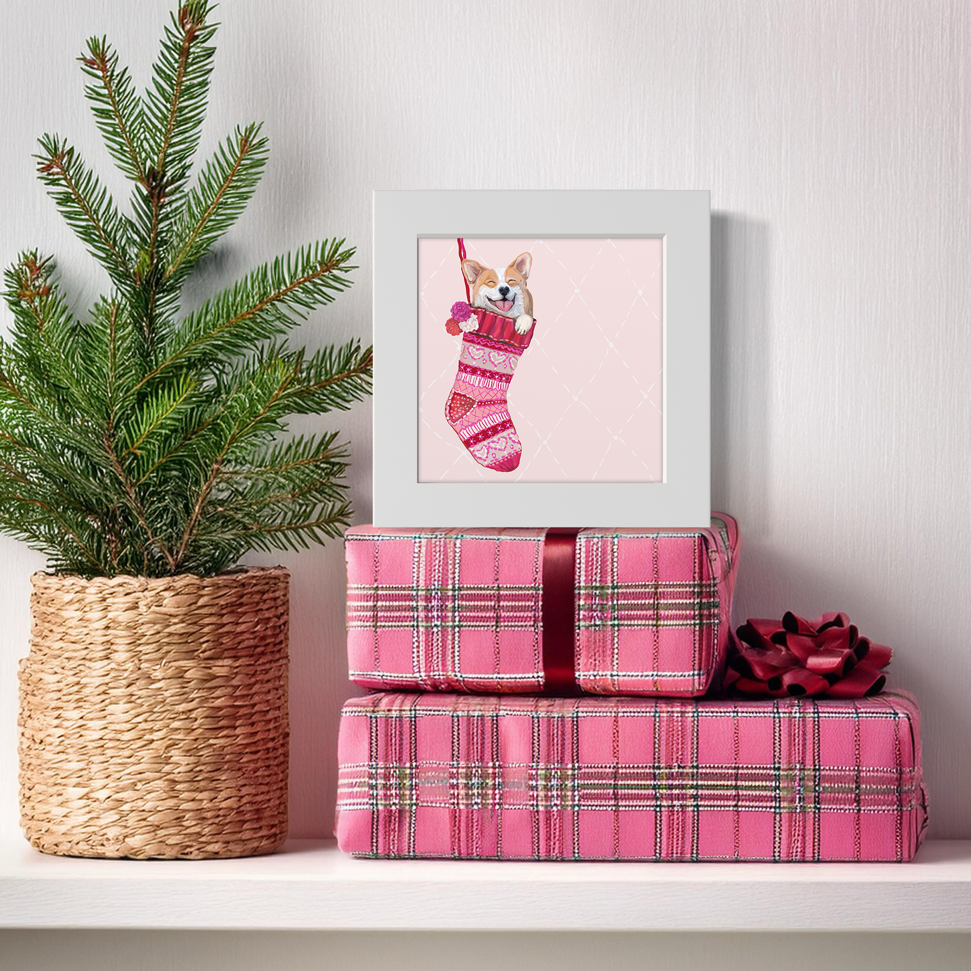 Corgi in Stocking Happy Square