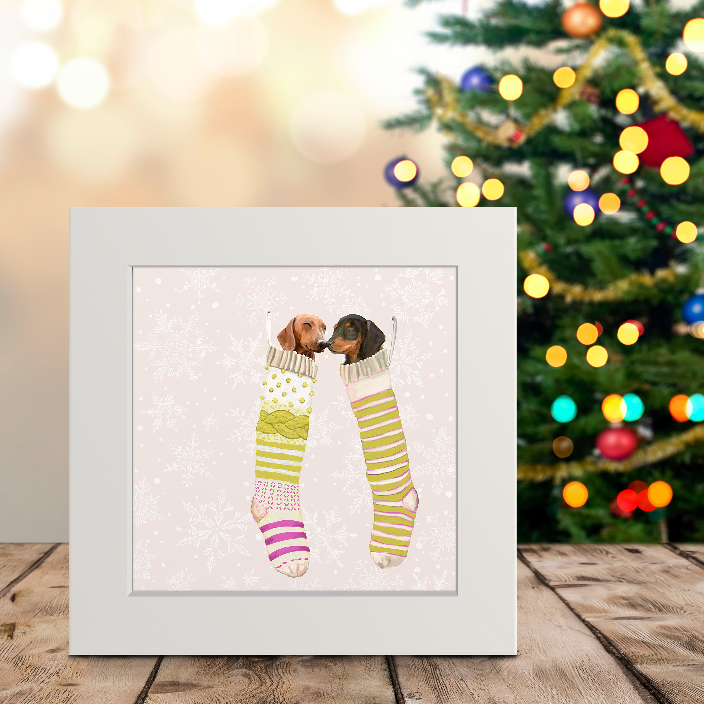 Dachshund Pair Stockings Happy Square