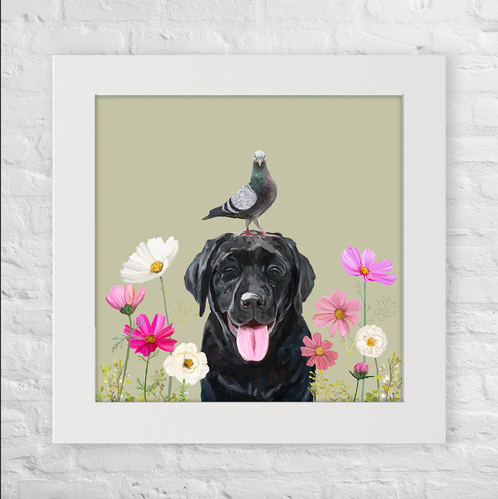 Dogs and Birds - Black Lab Happy Square™