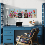 Dogs and Birds - 4 on Blue Canvas Wrap