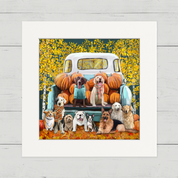 Fall Dogs in Truck Happy Square