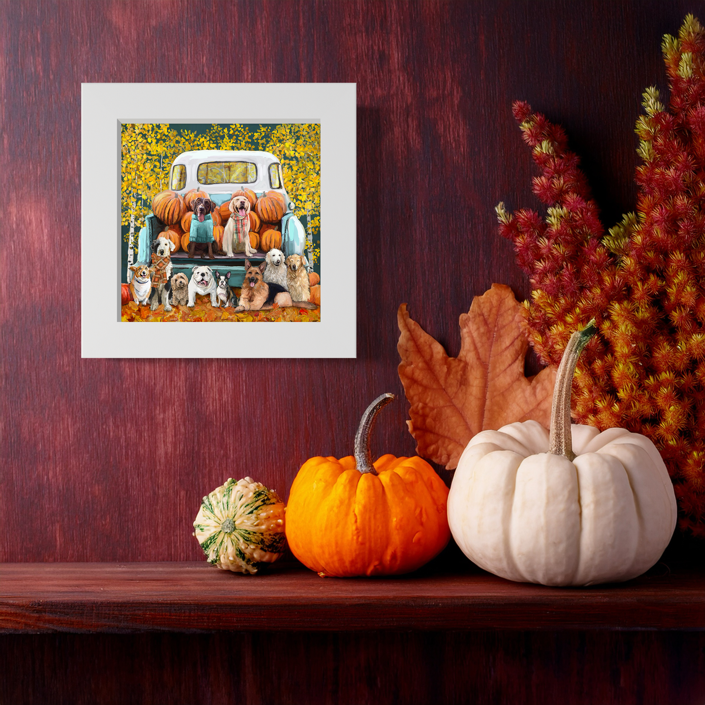 Fall Dogs in Truck Happy Square