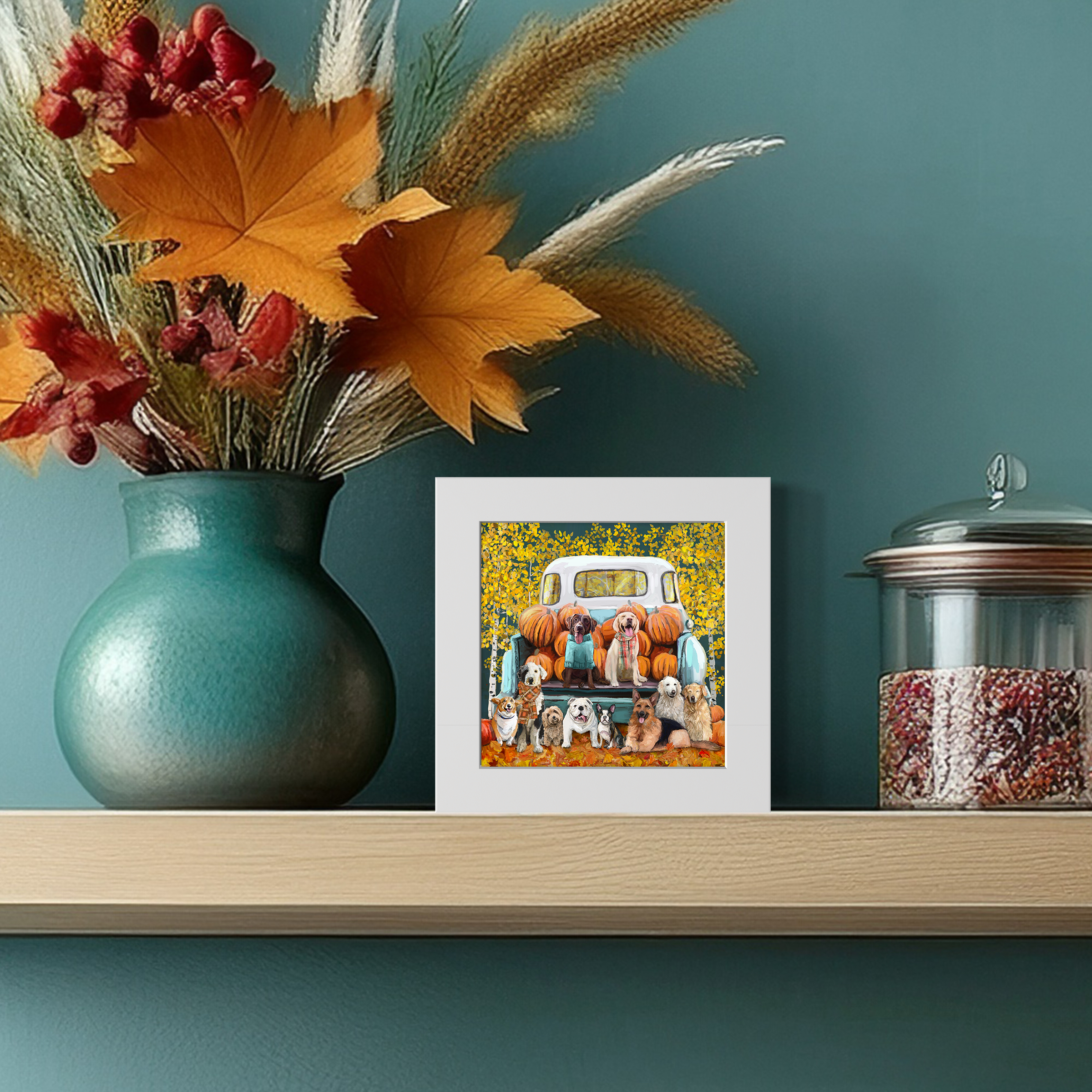 Fall Dogs in Truck Happy Square