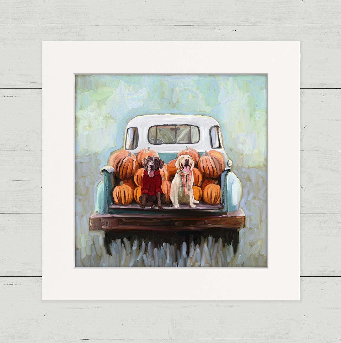 Fall Lab Pups in a Truck Happy Square