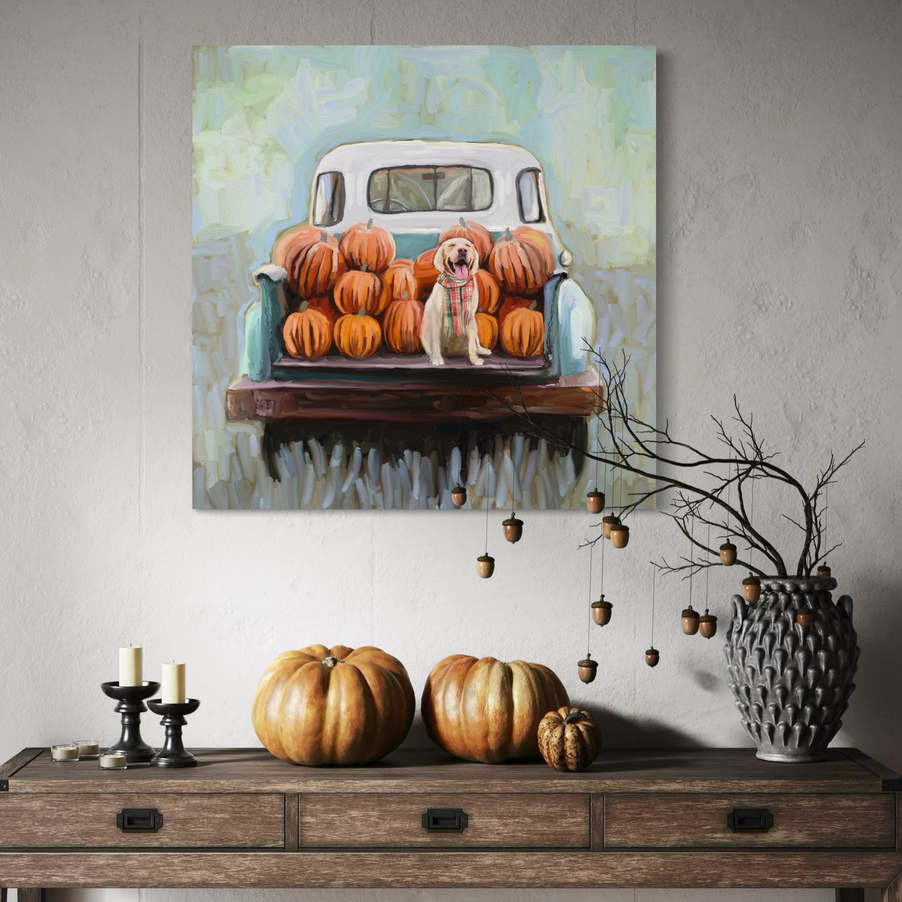 Fall Lab Pup in Truck Canvas Wrap