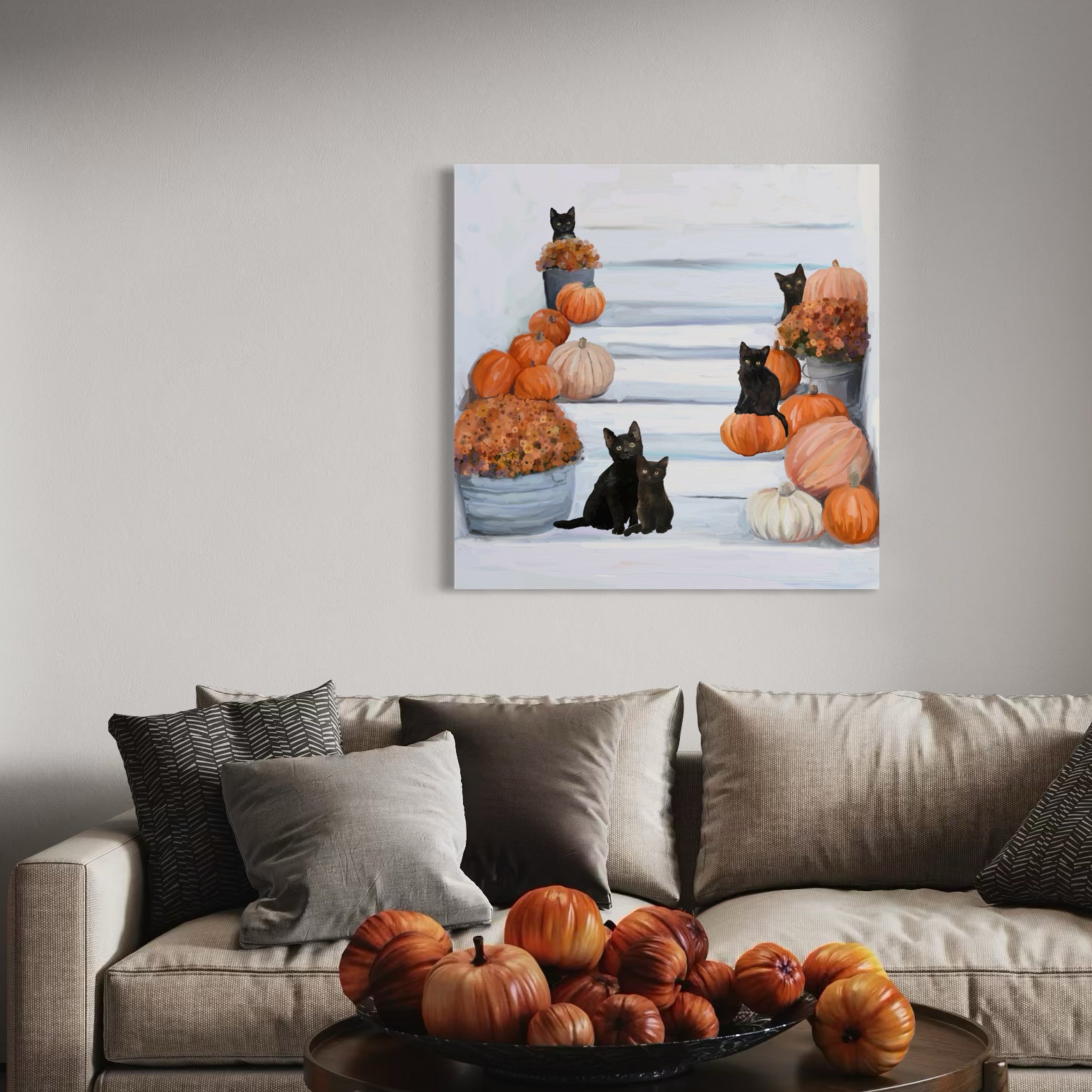 Fall - 5 Black Cats Canvas Wrap