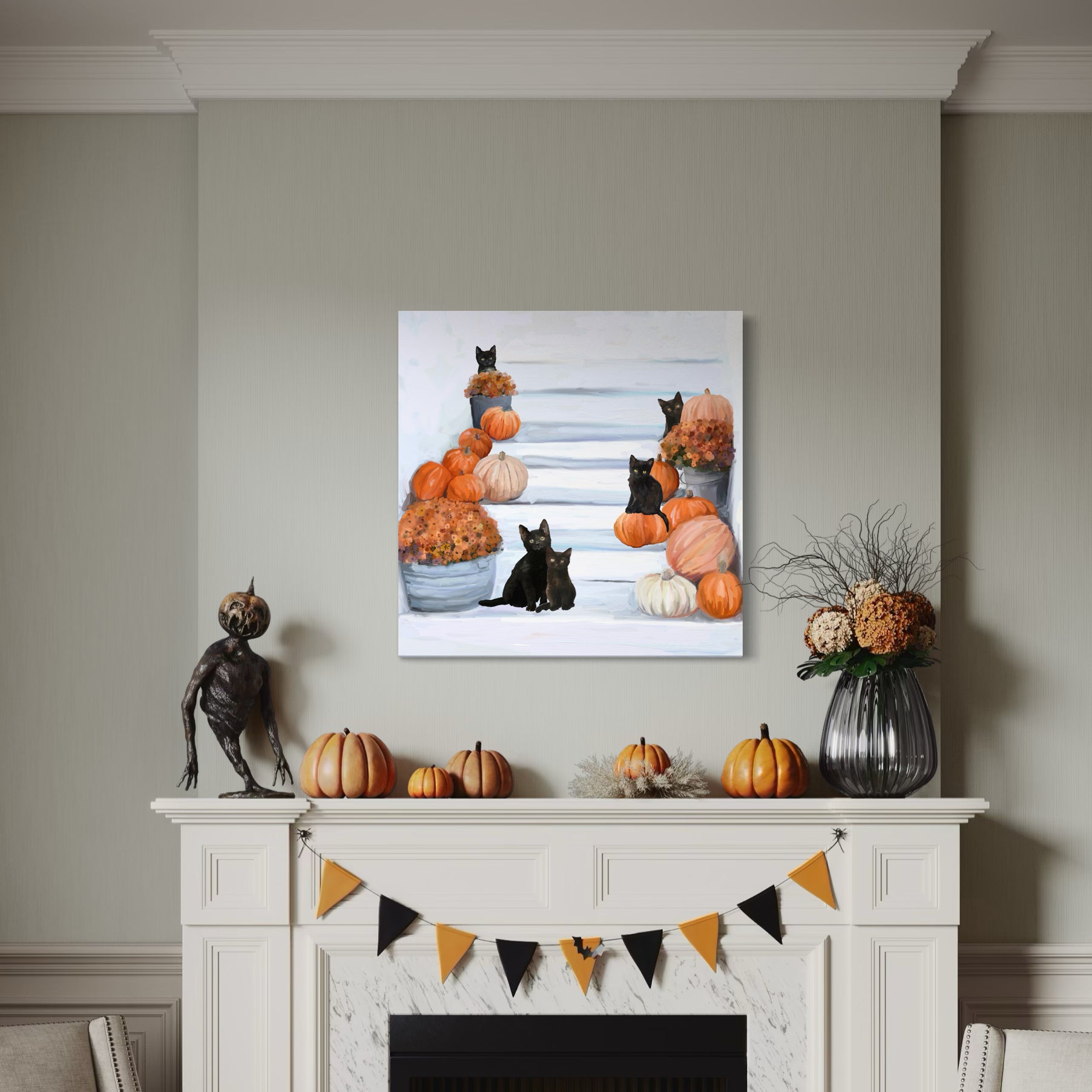 Fall - 5 Black Cats Canvas Wrap