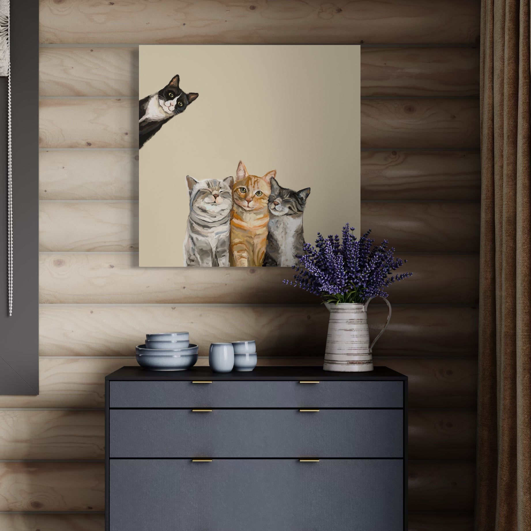 Feline Friends - Three Cats Plus One Canvas Wrap
