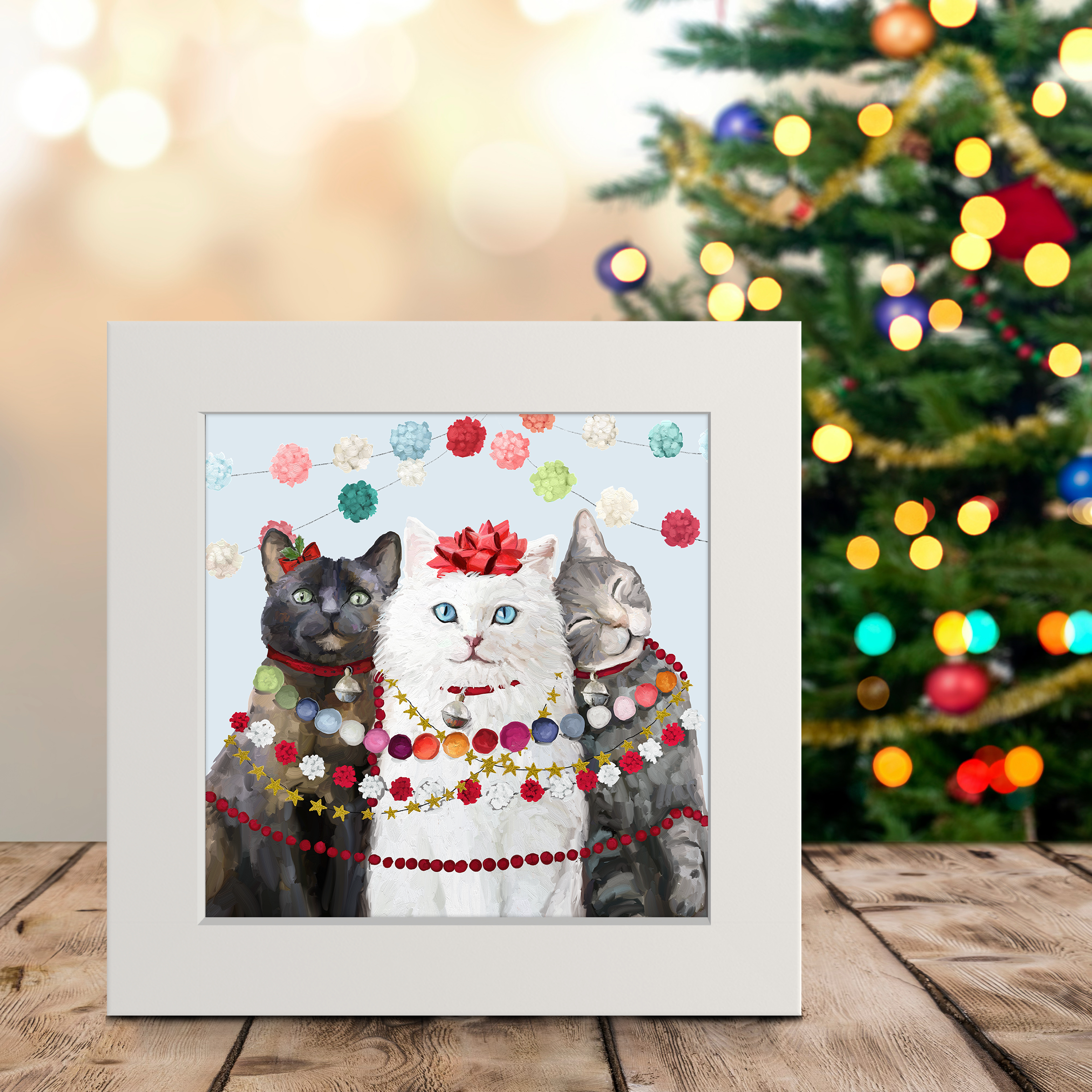 Festive Cat Trio Happy Square