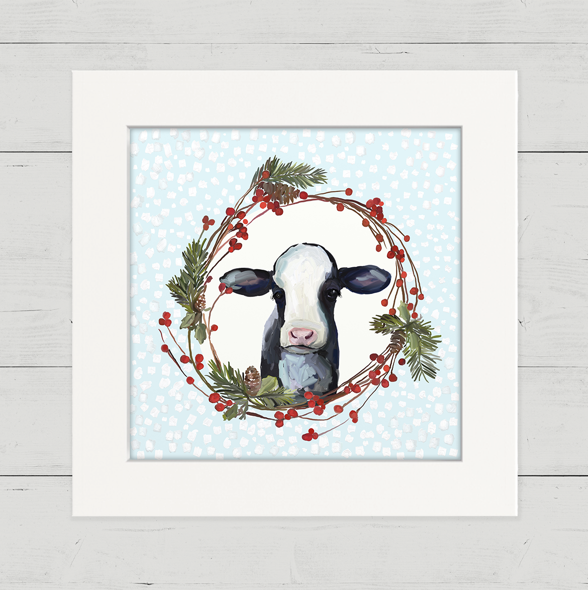 Festive Cow Wreath Happy Square