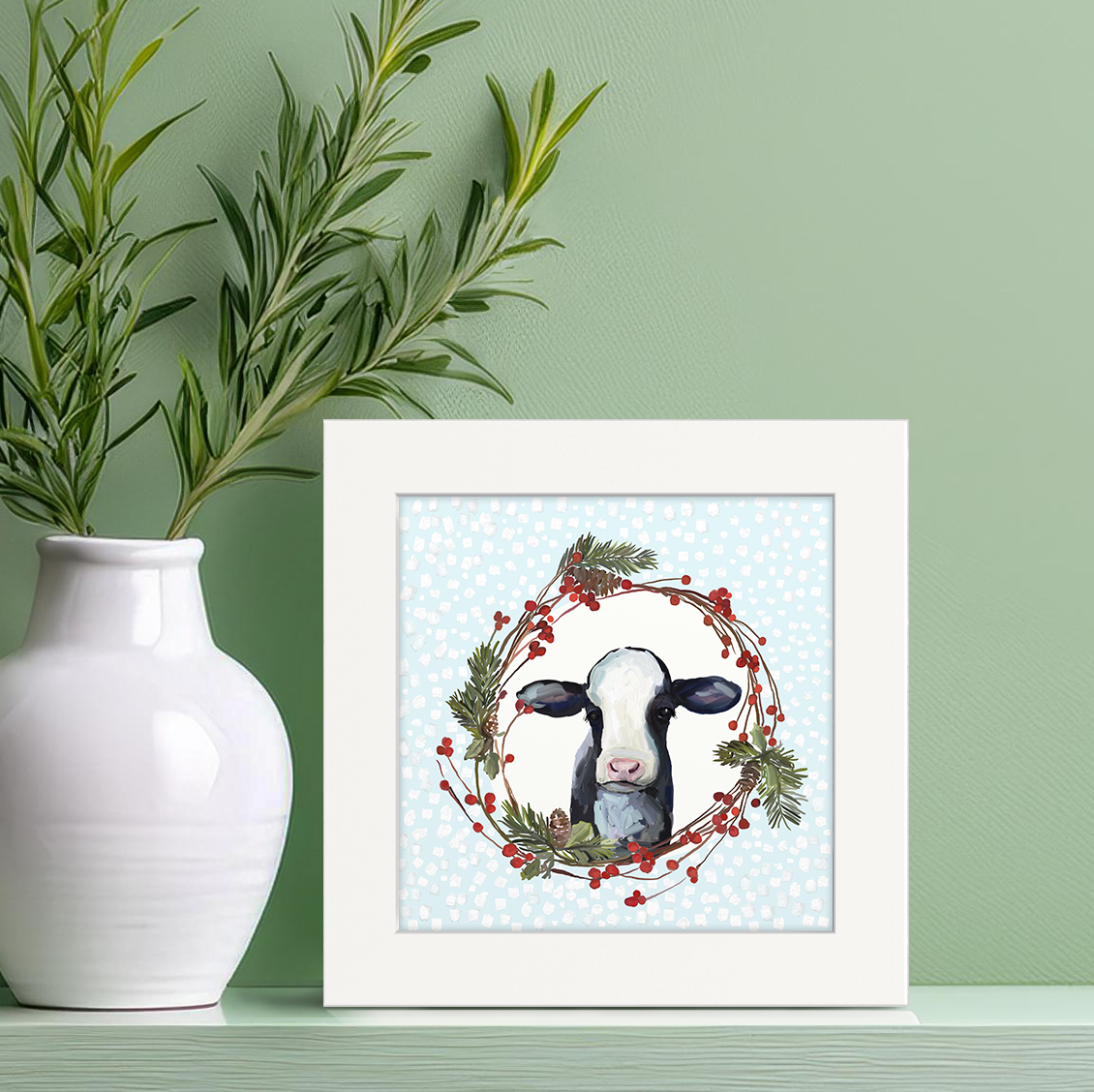 Festive Cow Wreath Happy Square